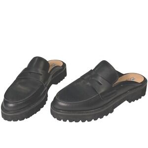 Aqua College Black Chunky Lug Sole Mule Slip On Loafers 7.5  Y2K Grunge Academia